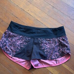 Women's Black and Pink Floral Shorts Lululemon Speed Up